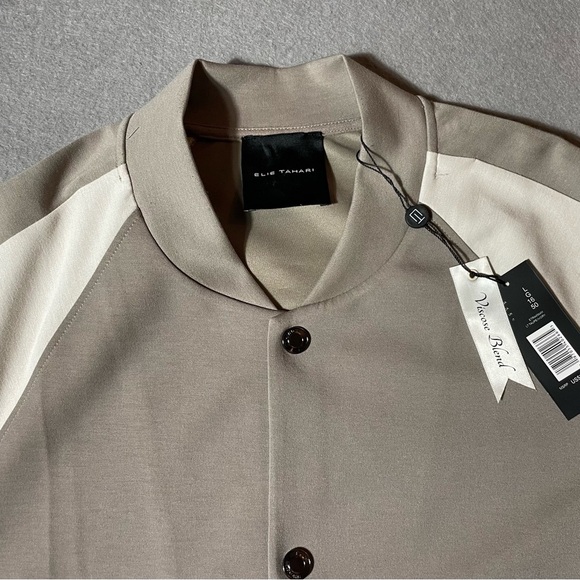 Elie Tahari Men’s Jacket Tan White  Size Large Raglan Varsity Coat Casual - Picture 2 of 6
